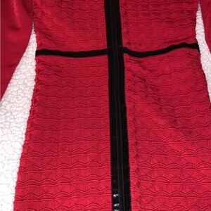 bebe Red Long Sleeve Dress with Black Accents